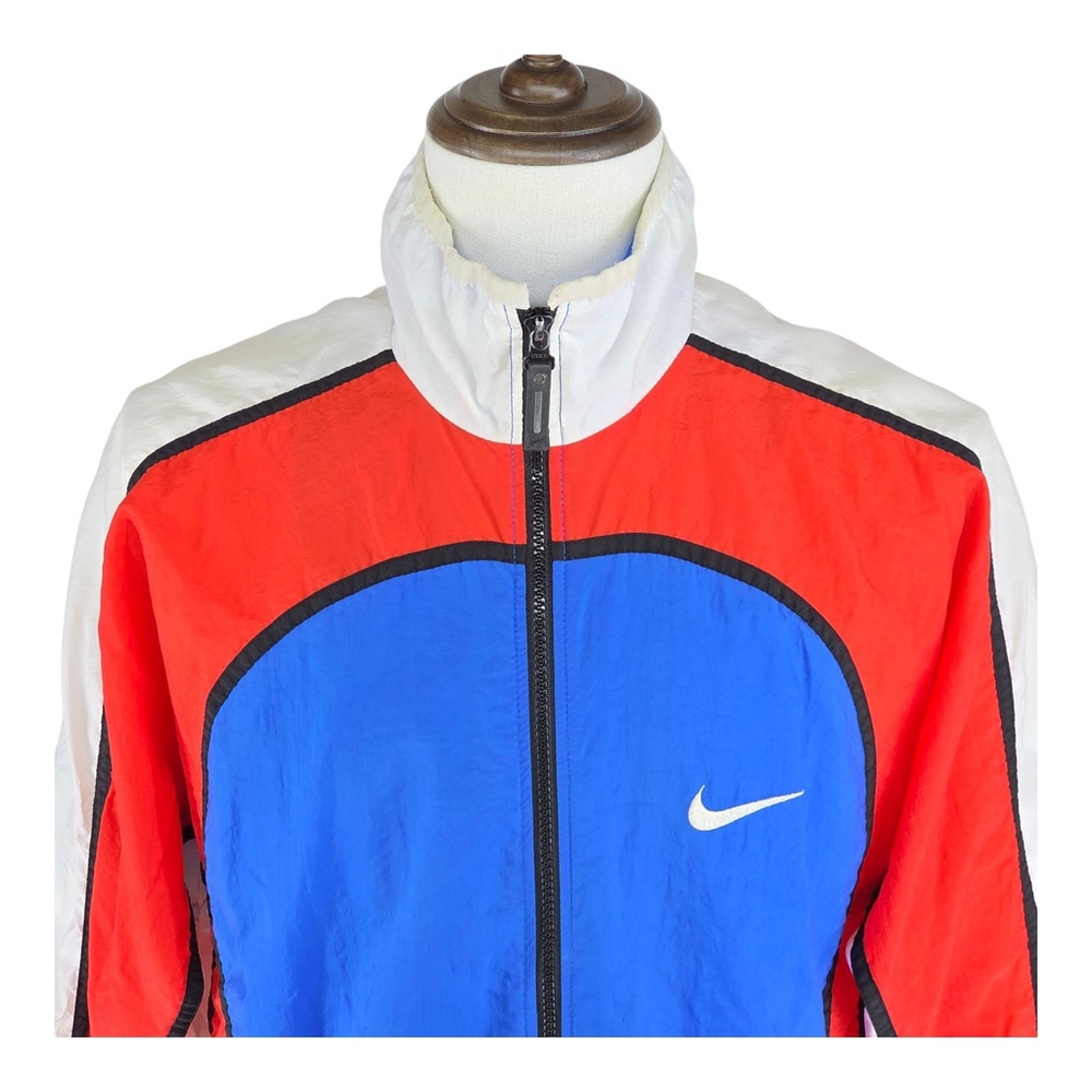 90s Nike Colorblock Windbreaker Youth L Red White Blue Track Jacket Vintage - Picture 3 of 12